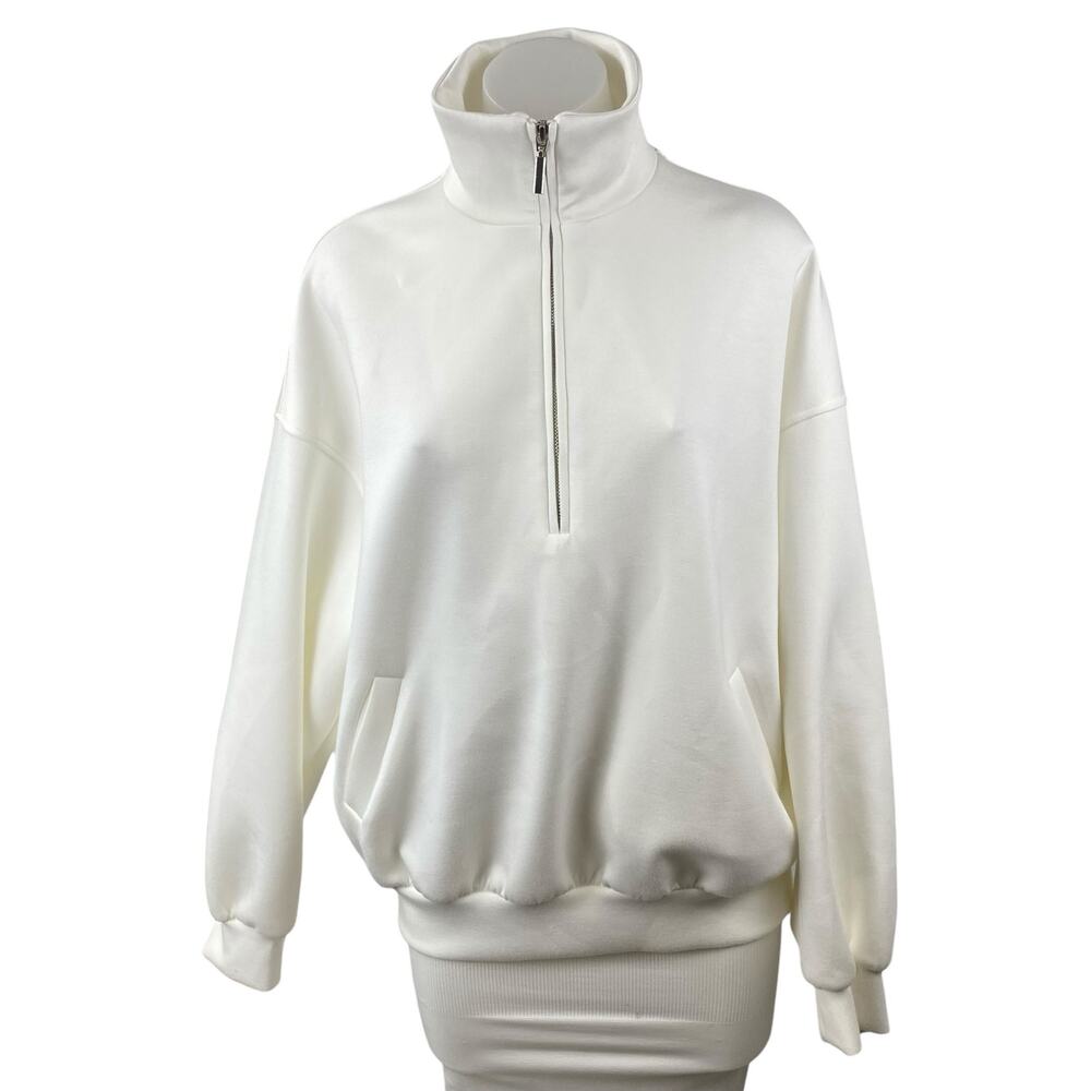 Commense Women's White Quarter Zip High Neck Long Sleeve Sweater Sweatshirt Sz S